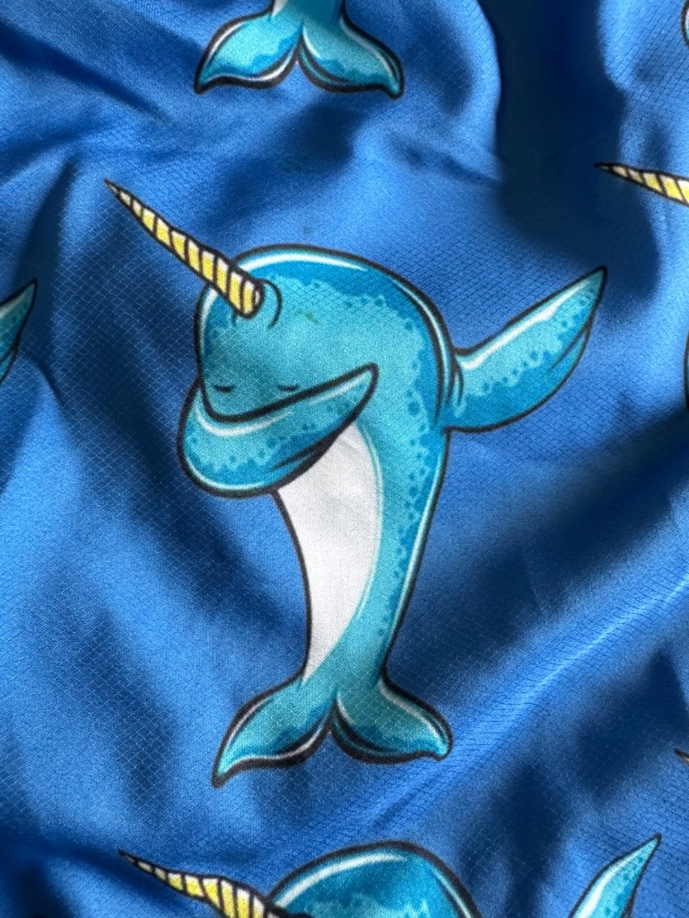 Men’s Medium Blue Narwhal Swim Trunks Novelty Ocean Print Shorts